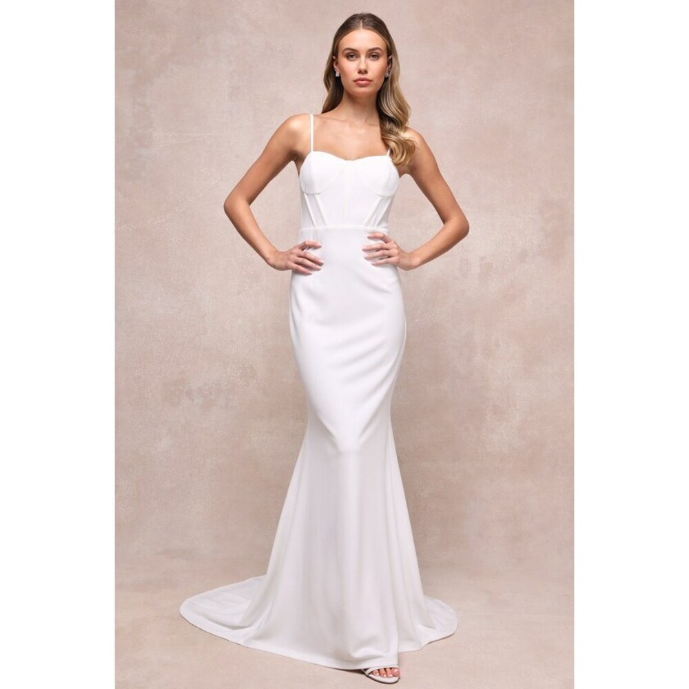 Lulus Brand New Remarkable Love White Bustier Sleeveless Mermaid Maxi Dress - XL